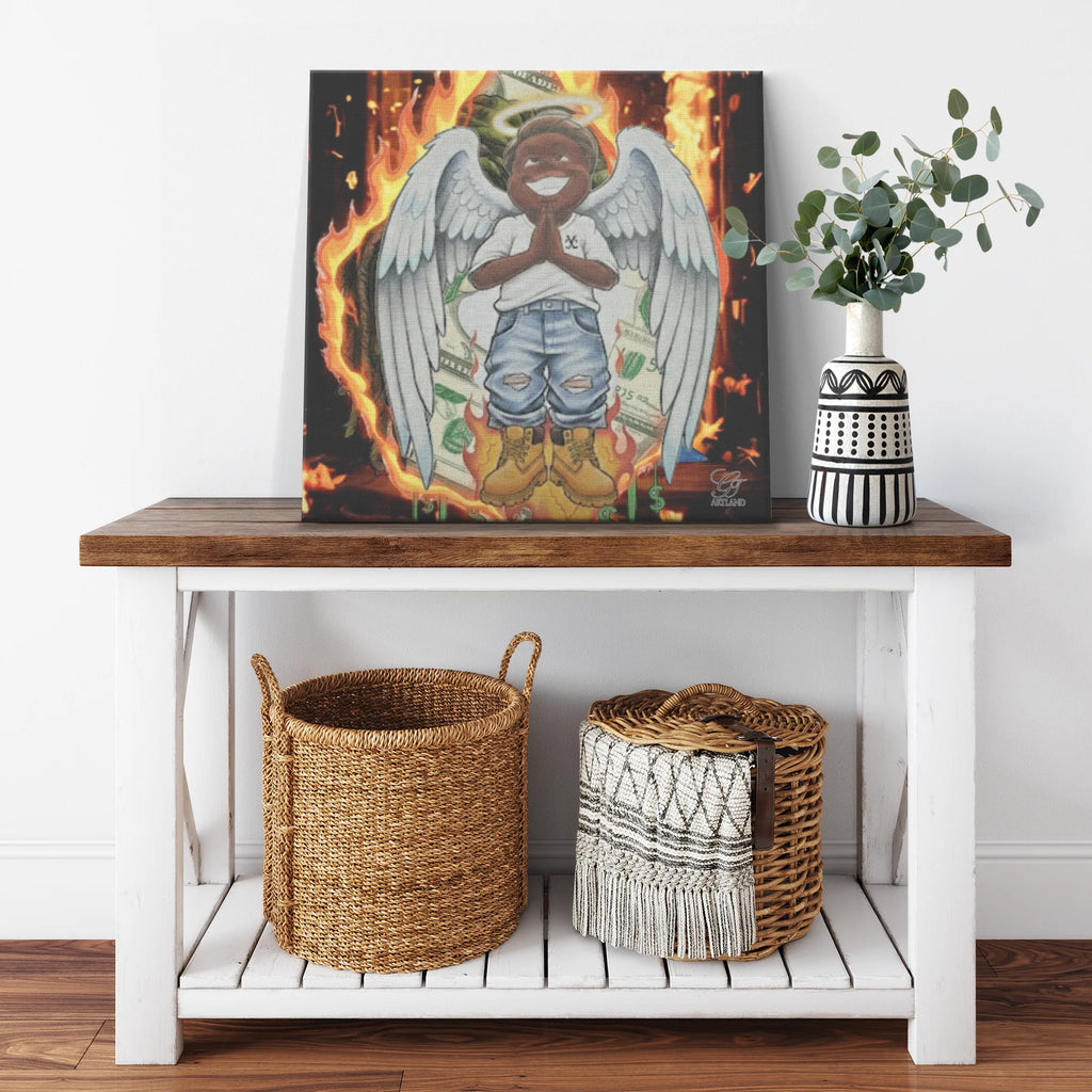 Ebony Boy With Construction Boots Praying Fire Square Canvas Wrap by GT Artland