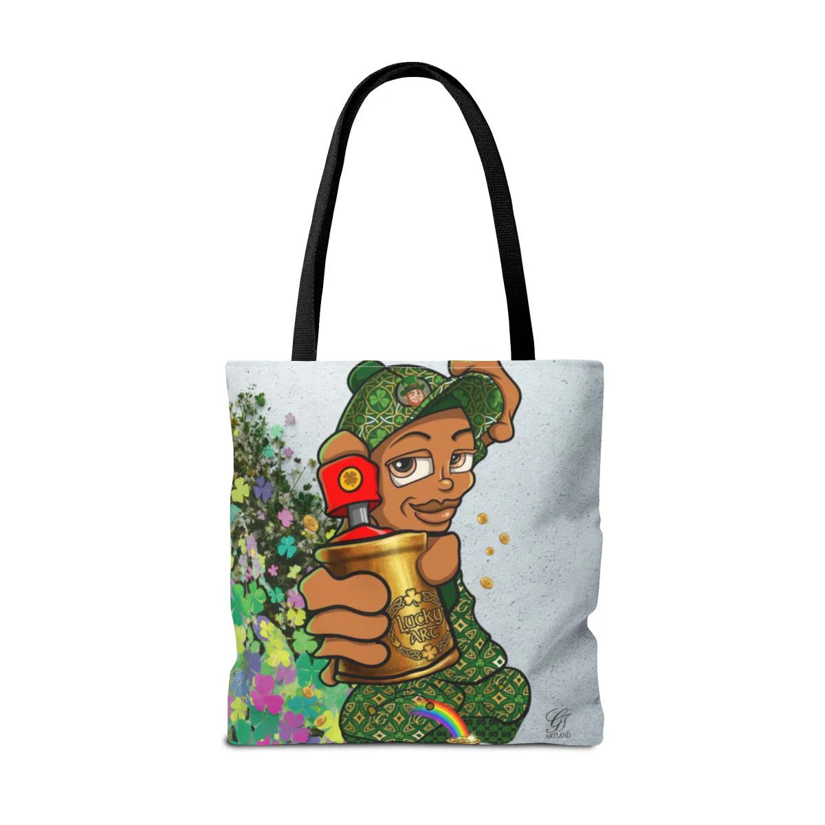 "Lucky Art" Spray Can Ebony Kid St Patrick Theme Designer Tote Bag by GT Artland