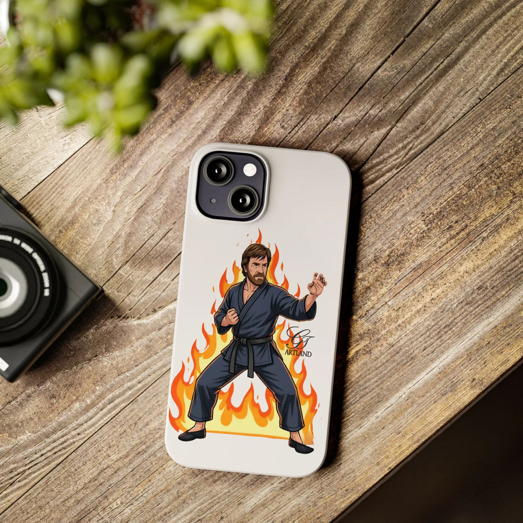 Karate Master Chuck Norris Illustration Slim Phone Case | Martial Arts Flames