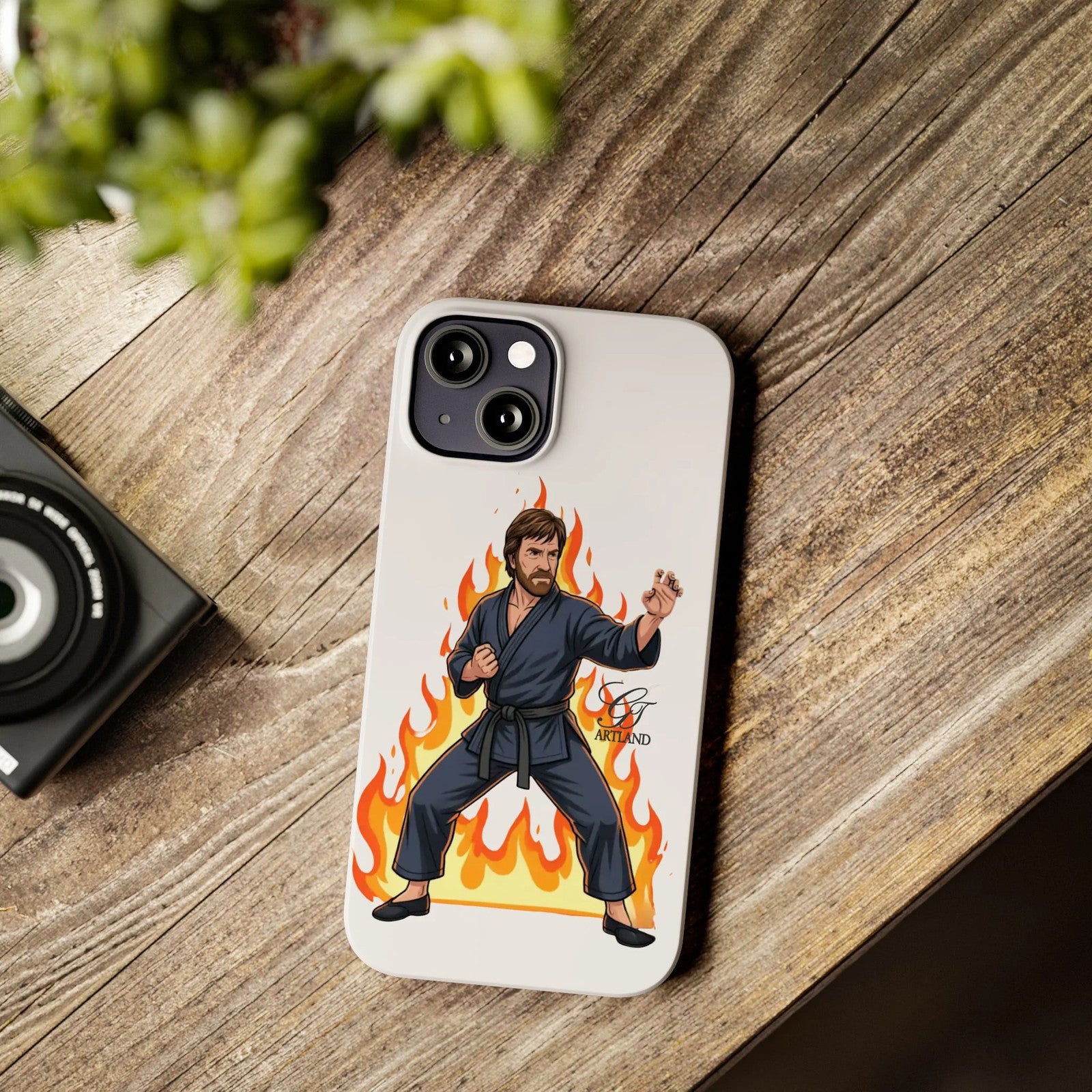 Karate Master Chuck Norris Illustration Slim Phone Case | Martial Arts Flames