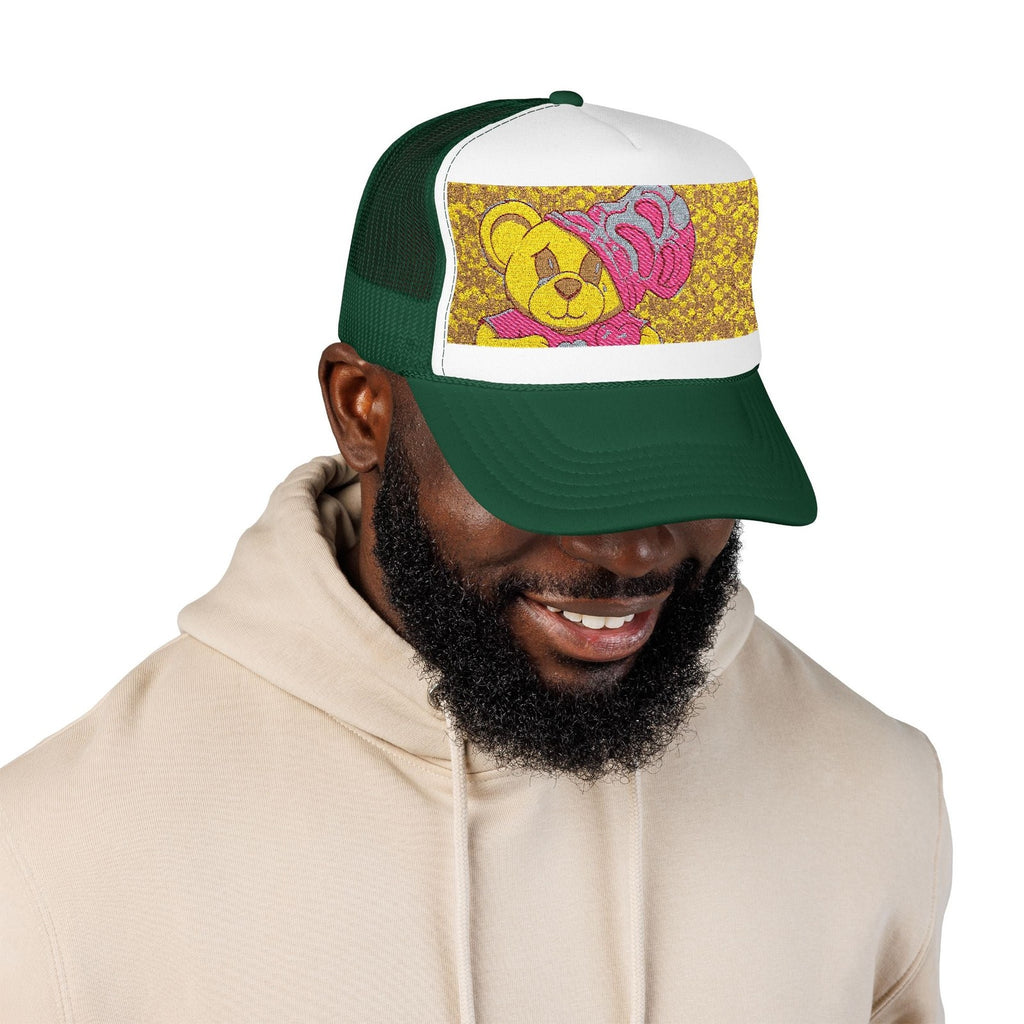 Yellow Teddy with Pink Beanie Trucker Hat | Sparkle Sequin Patch by GT Artland