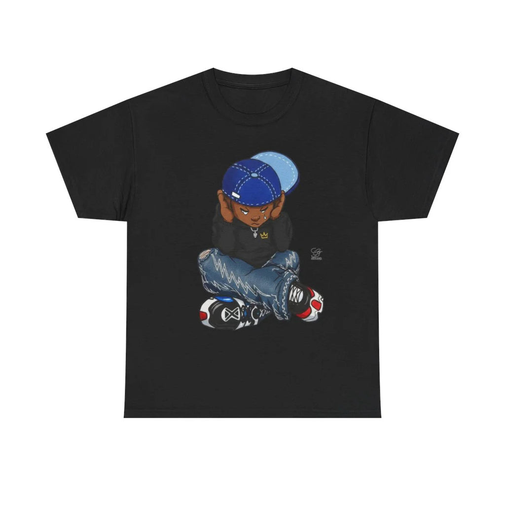 Ebony Sad Boy Crying Urban Toon Unisex style Heavy Cotton Tee BY GT ARTLAND