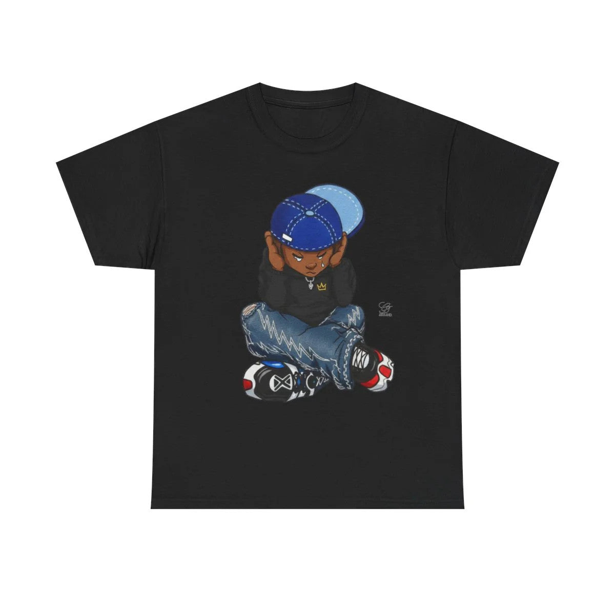 Ebony Sad Boy Crying Urban Toon Unisex style Heavy Cotton Tee BY GT ARTLAND