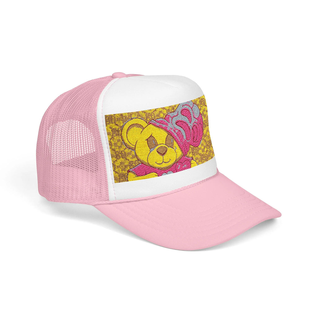 Yellow Teddy with Pink Beanie Trucker Hat | Sparkle Sequin Patch by GT Artland