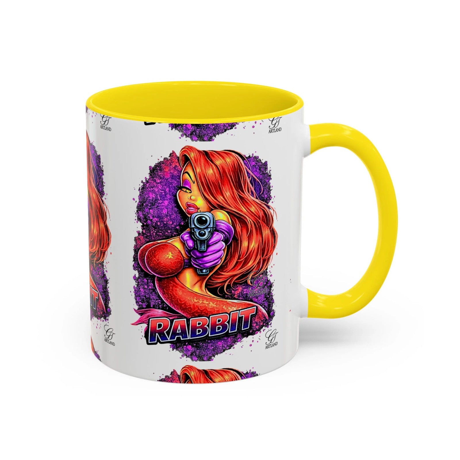 Pinup Redhead Vixen with Gun Rabbit Mug | Accent Coffee Mug 11oz 15oz by GT