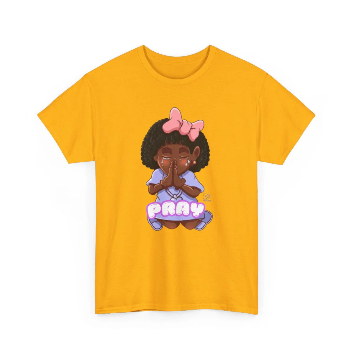 Ebony Girl Praying Cute Designer Style Unisex Heavy Cotton Tee by GT Artland
