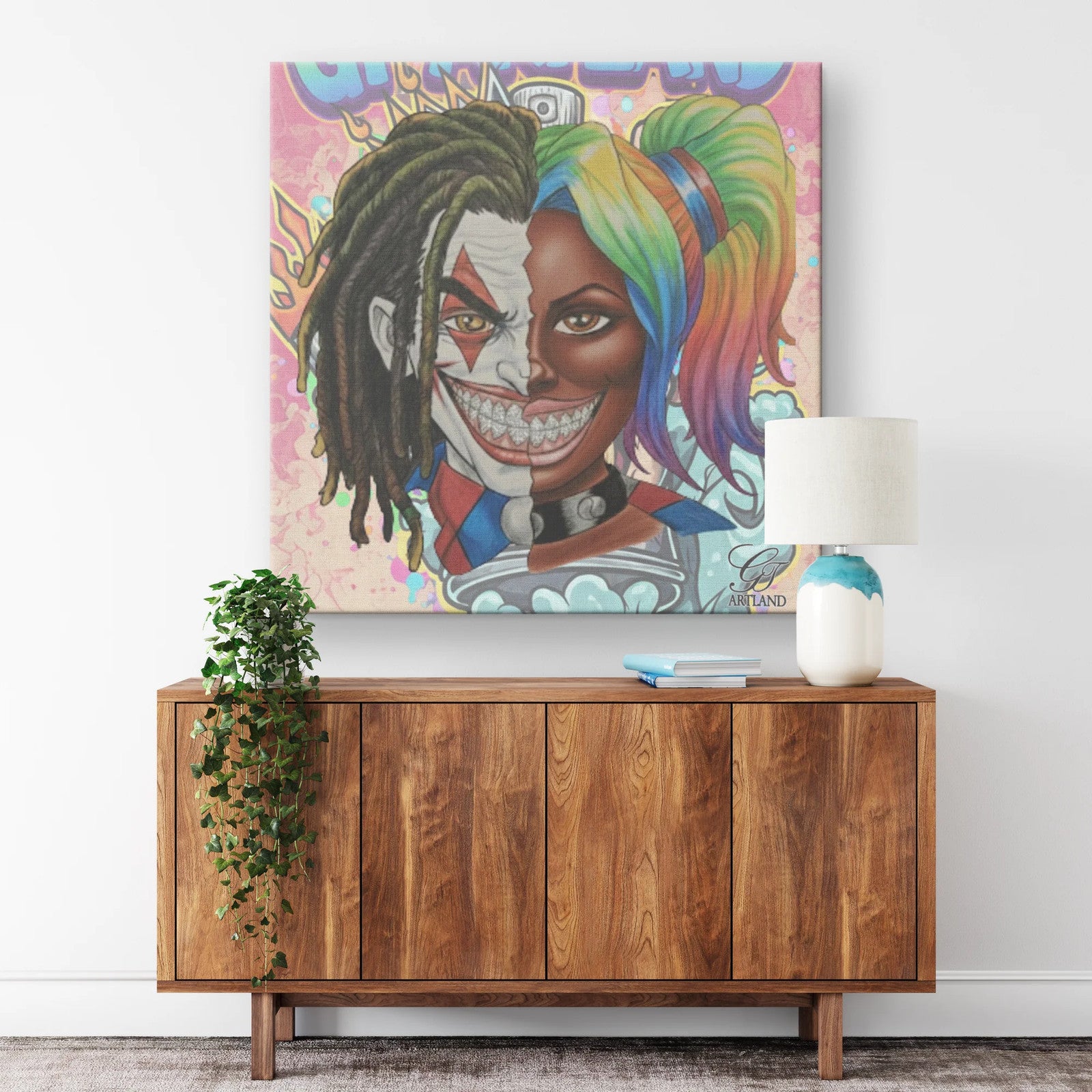 Joka Harley Twin Flame 2 Face Character Ebony Collector's Edition Square Canvas