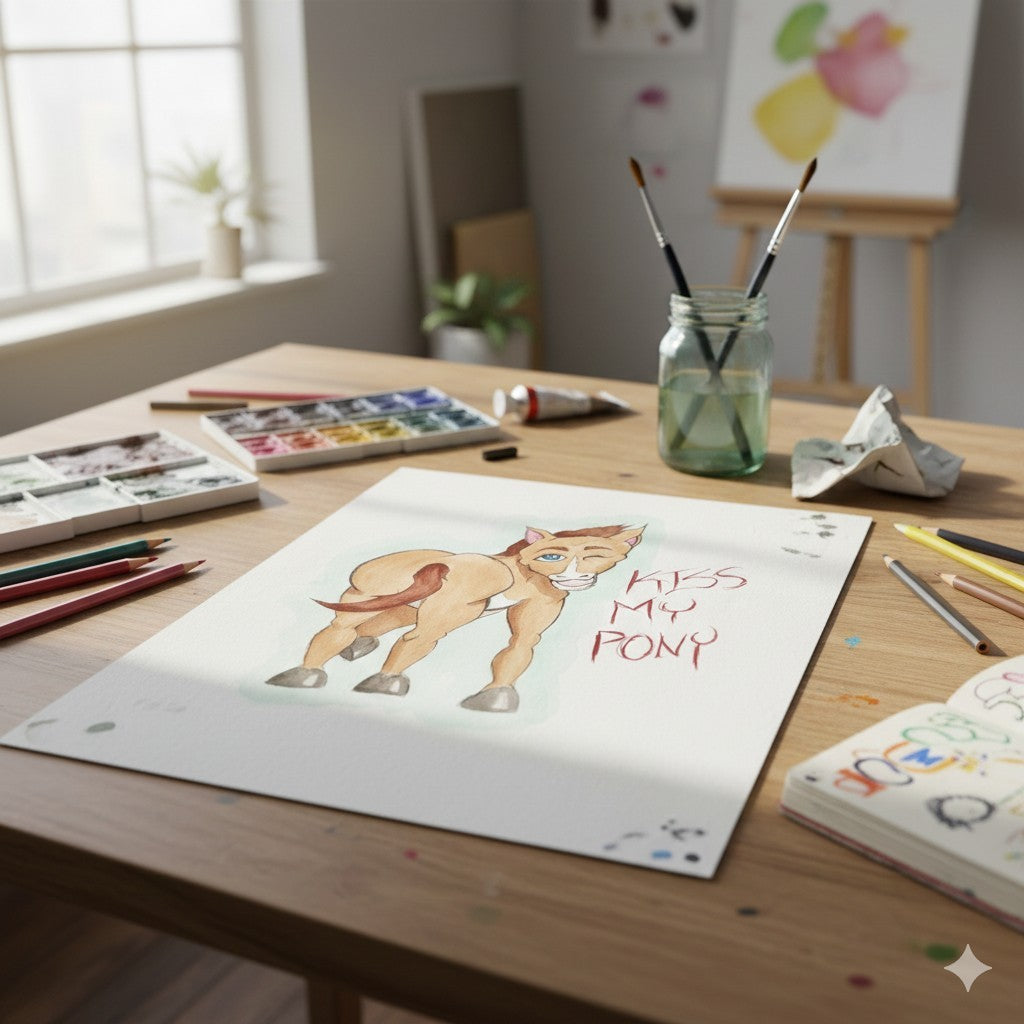 Kiss My Pony Humor ART  HD Color 8.5 X 11 INCH Original PRINT SIGNED 
