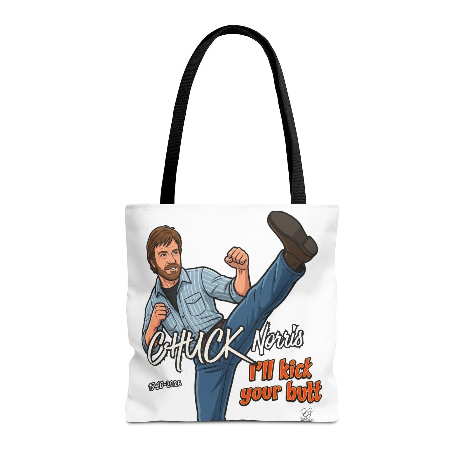 Chuck Norris I'll Kick Your Butt Tote Bag | Martial Arts Illustration by GT