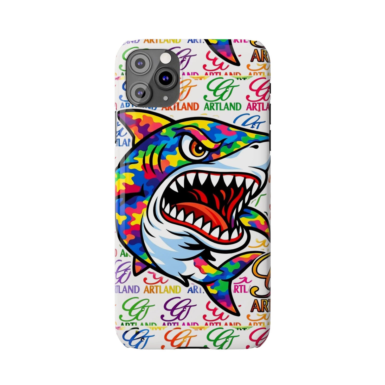 Colorful Camo Designer Shark GT Slim Phone Case | Vibrant Graphic, Artland Logo