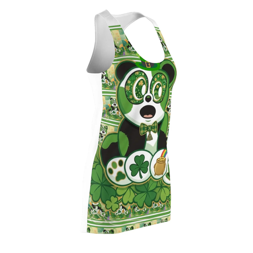 Panda Green Shamrock Designer Women's Cut & Sew Racerback Dress by GT Artland