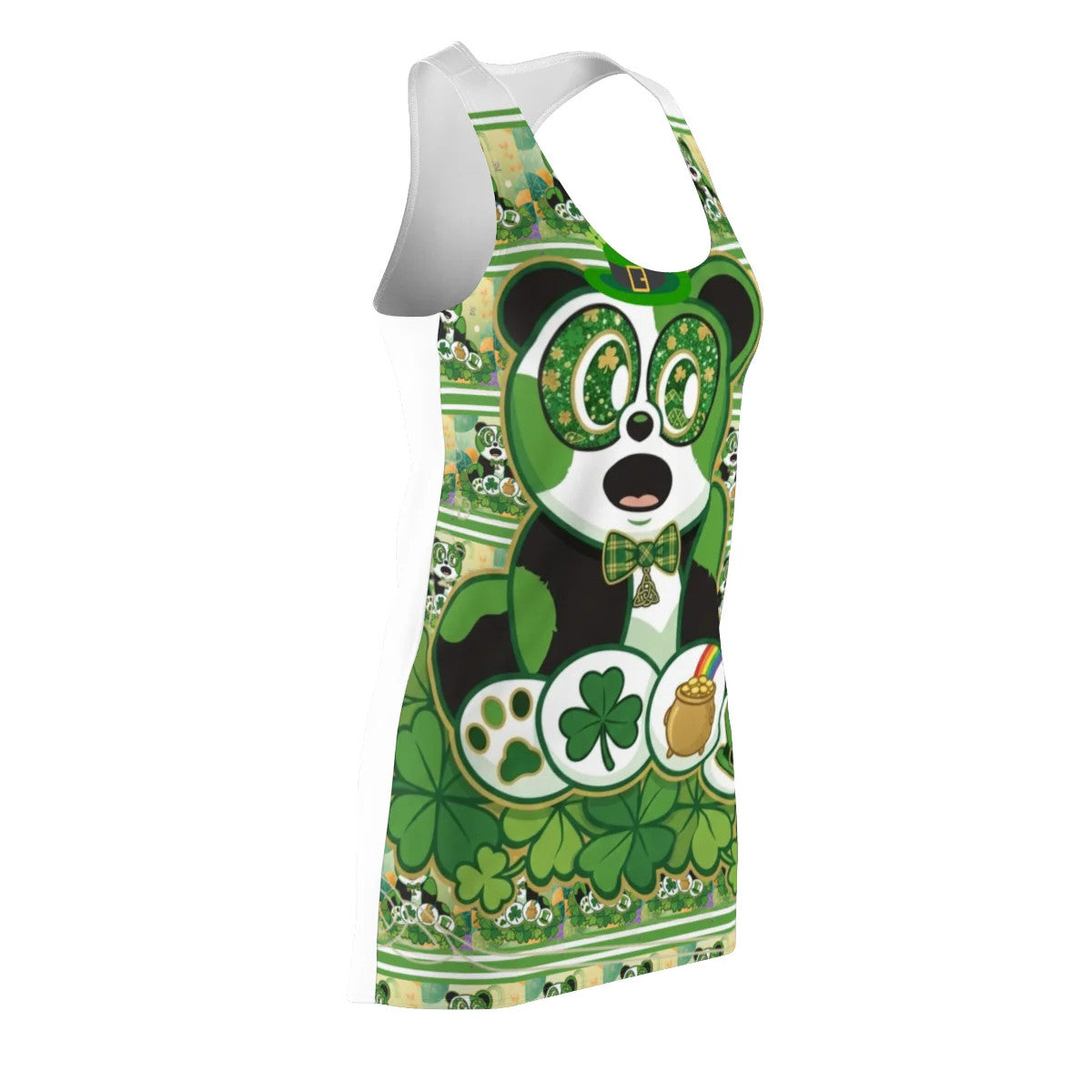 Panda Green Shamrock Designer Women's Cut & Sew Racerback Dress by GT Artland