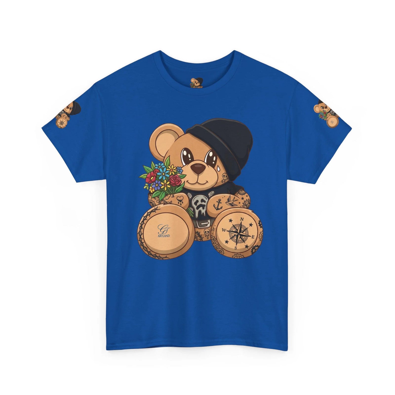 Teddy Bear with Beanie and Compass Tee | Floral Bouquet Graphic by GT Artland