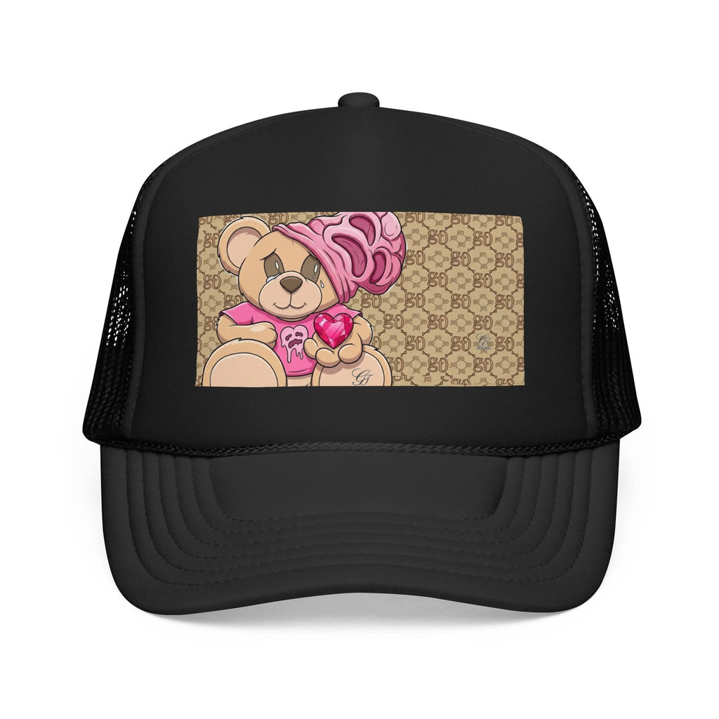 Pink Teddy Bear Heart Foam Trucker Hat | Cute Bear Patch by GT Artland