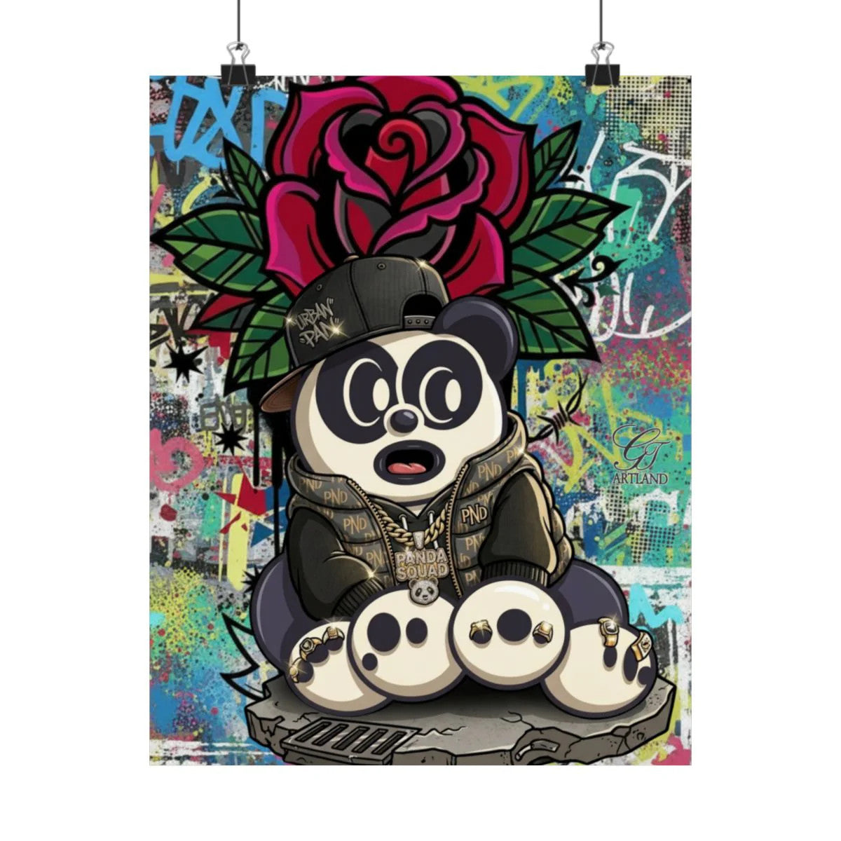 Graffiti Urban Hip Hop Designer Panda Rose Tattoo Drip Matte Vertical Posters