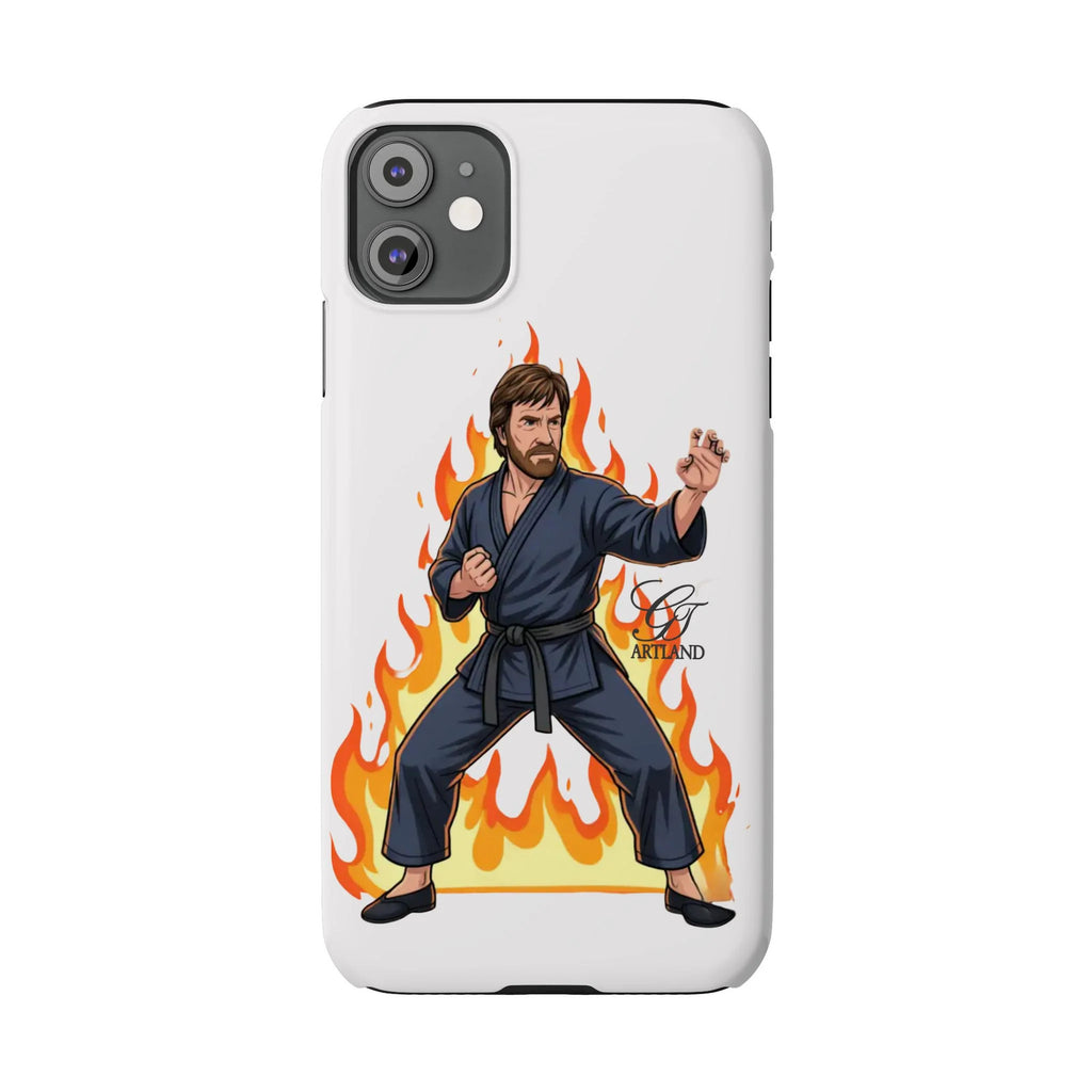 Karate Master Chuck Norris Illustration Slim Phone Case | Martial Arts Flames