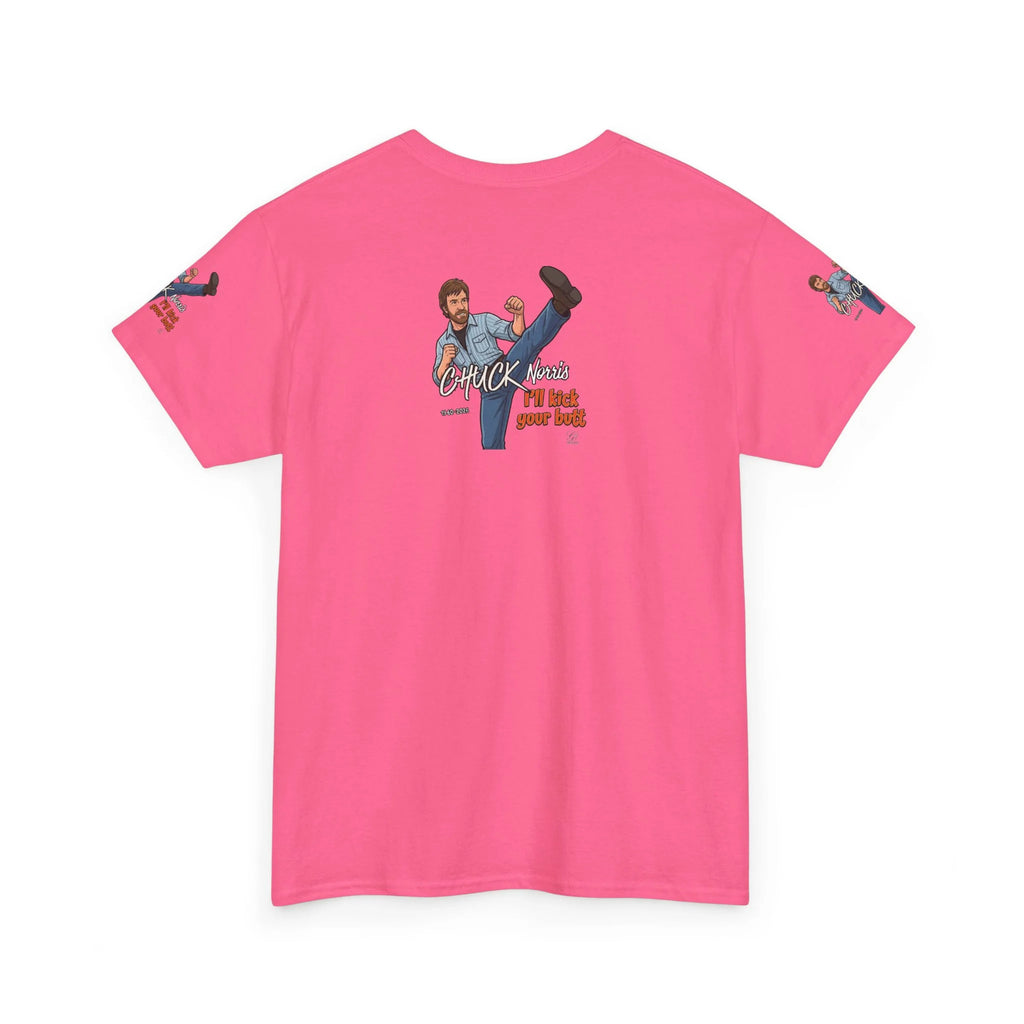 Chuck Norris kick illustration T-Shirt | I'll kick your butt slogan designer by