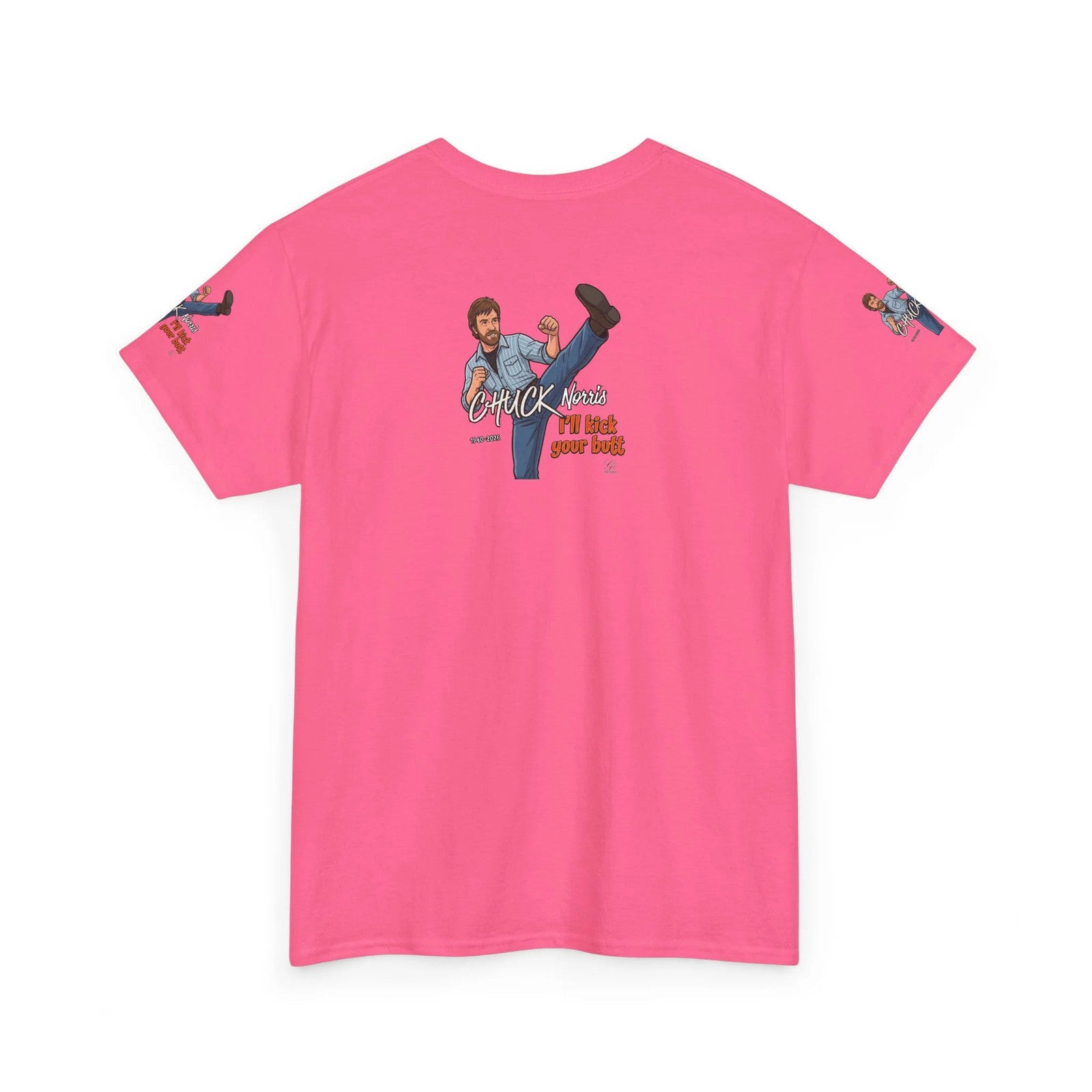 Chuck Norris kick illustration T-Shirt | I'll kick your butt slogan designer by
