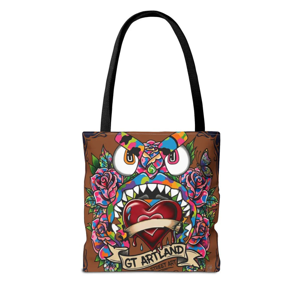 Colorful Gape Tattoo Monster Heart Tote Bag Designer Ebony Edition | All-Over