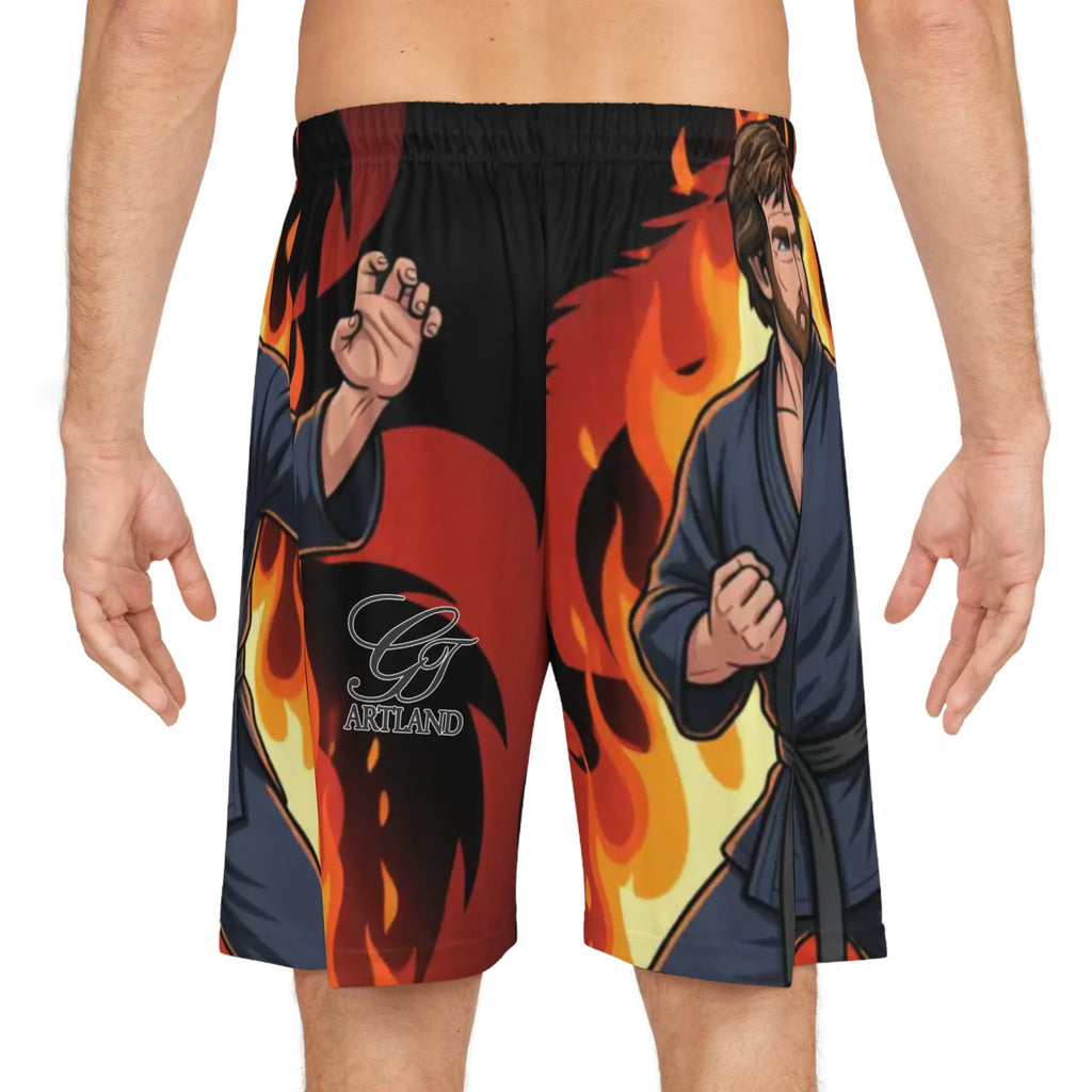 Martial Artist Chuck Norris Flames Basketball Shorts | Deluxe High Fashion by