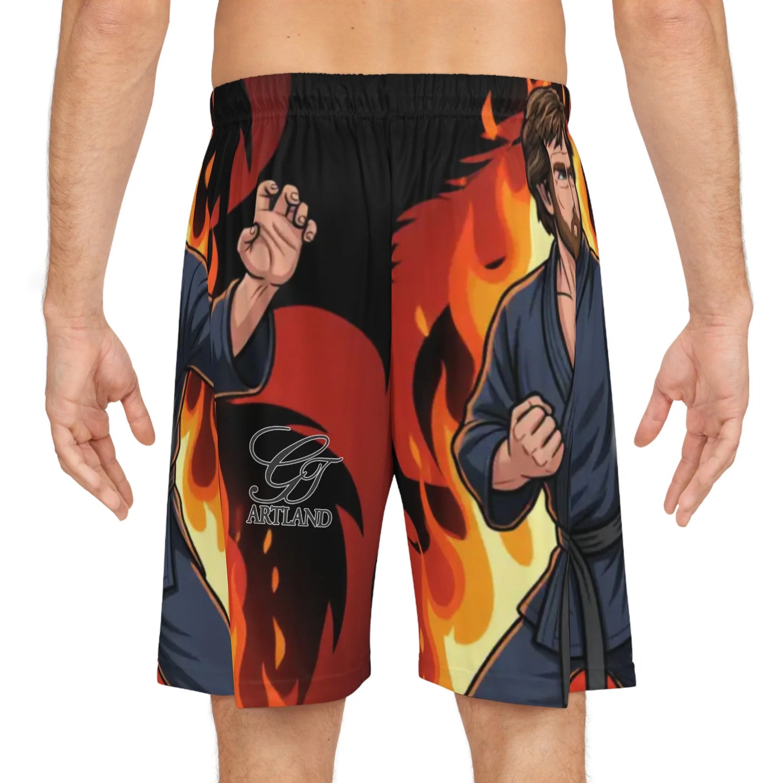 Martial Artist Chuck Norris Flames Basketball Shorts | Deluxe High Fashion by
