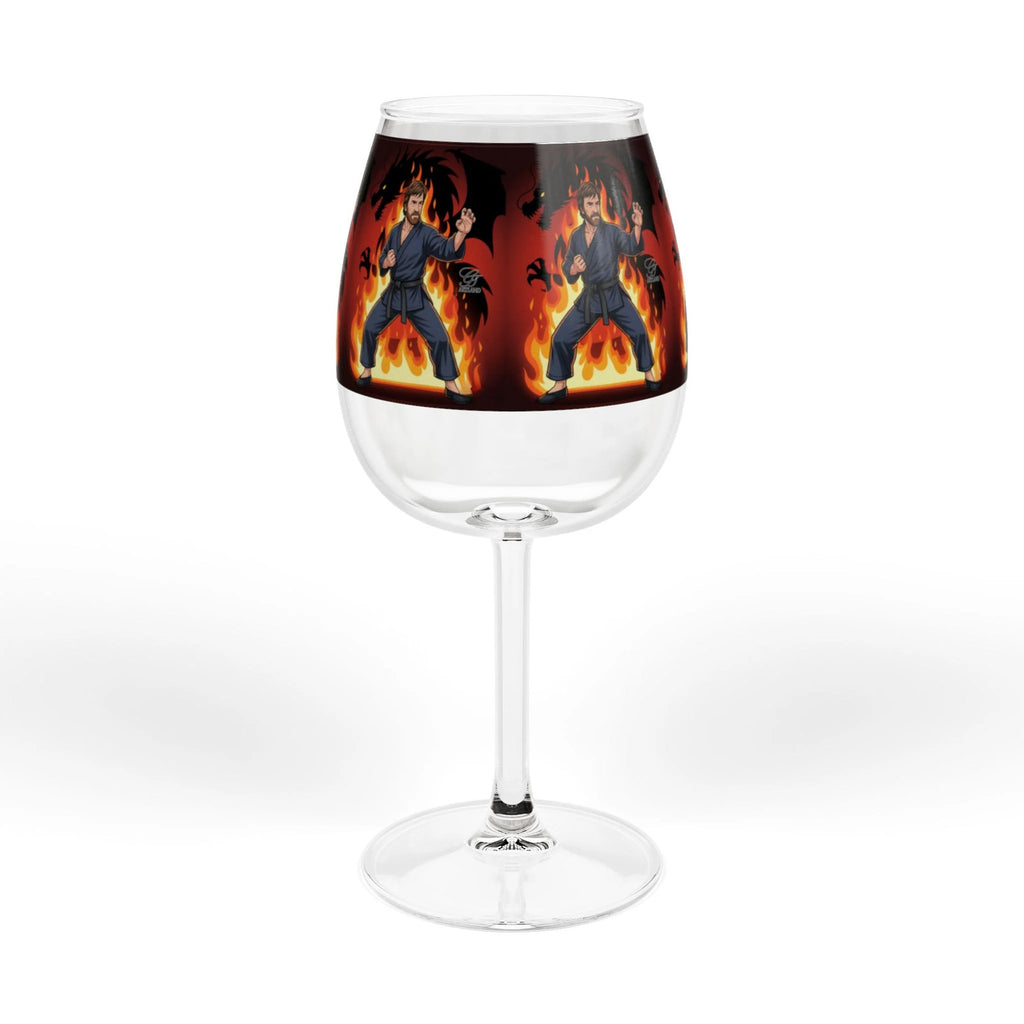 Flaming Warrior Chuck Norris Dragon Elite Illustration Wine Glass | 12oz by GT