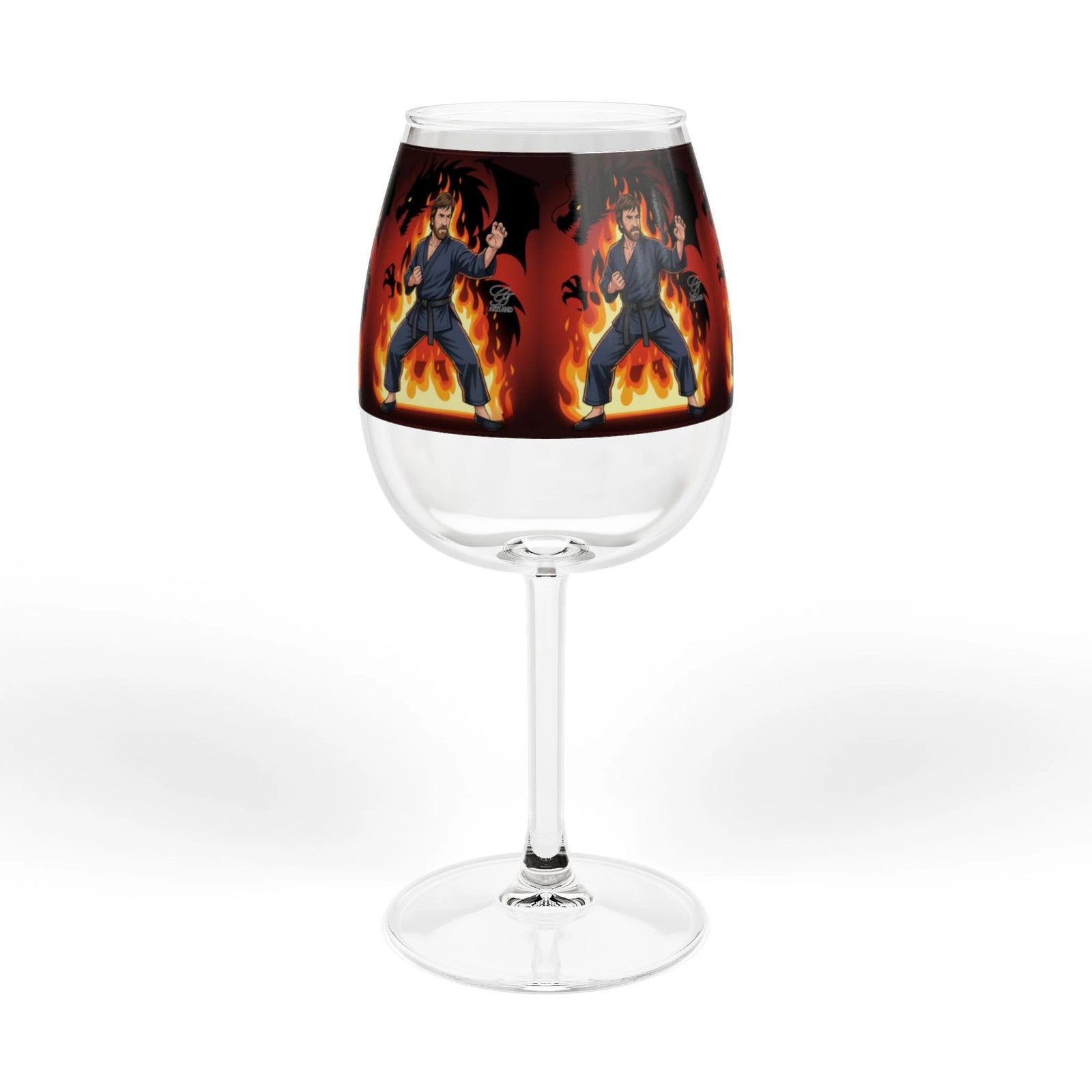 Flaming Warrior Chuck Norris Dragon Elite Illustration Wine Glass | 12oz by GT