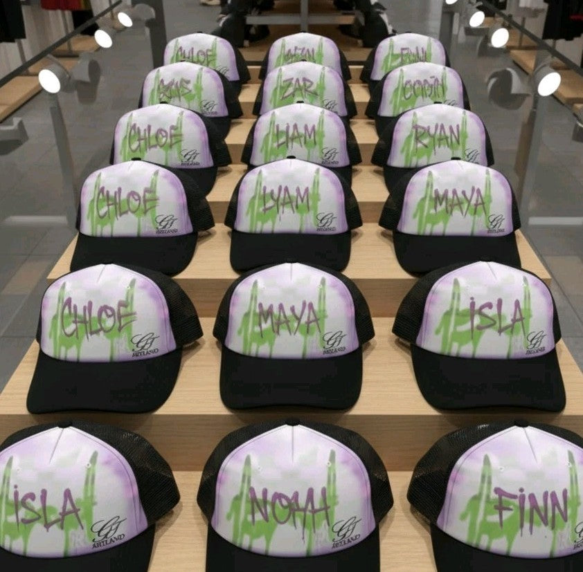 SLICE AIRBRUSH GRAFFITI HAT NYC STYLE BY GT ARTLAND ANY NAME ANY COLORS