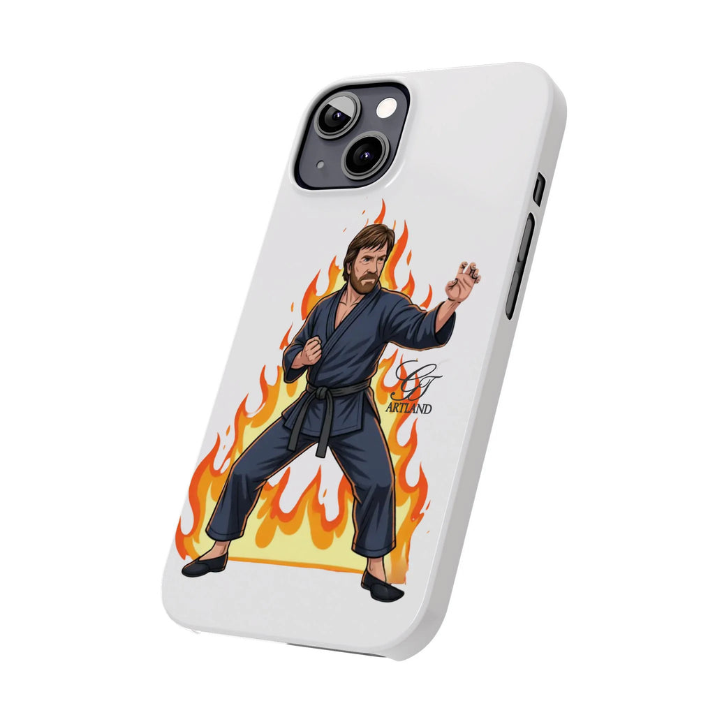 Karate Master Chuck Norris Illustration Slim Phone Case | Martial Arts Flames