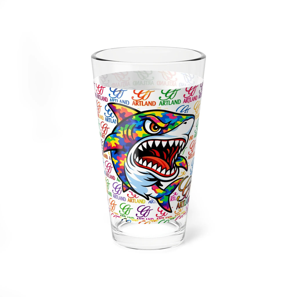 Colorful Shark Illustration Mixing Glass | 16oz Pint Glass, Rainbow Sea Life