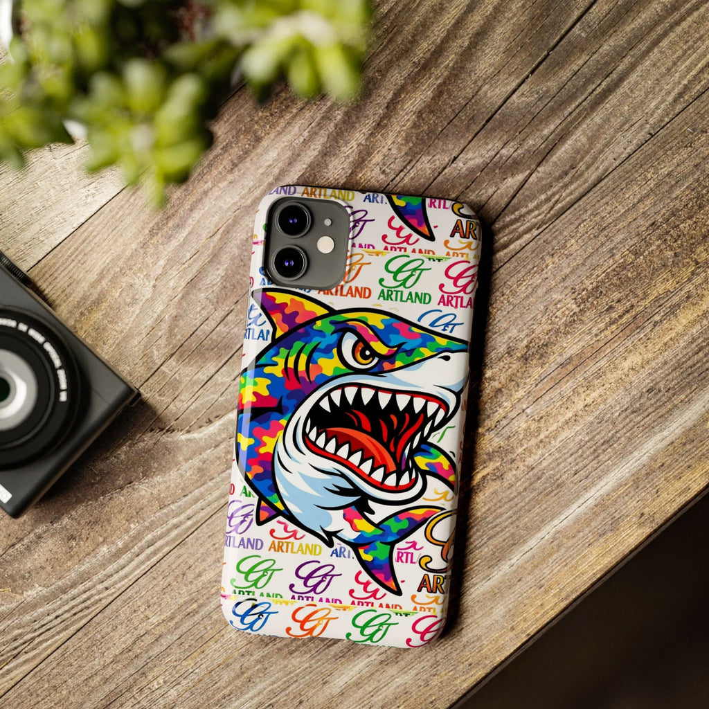 Colorful Camo Designer Shark GT Slim Phone Case | Vibrant Graphic, Artland Logo