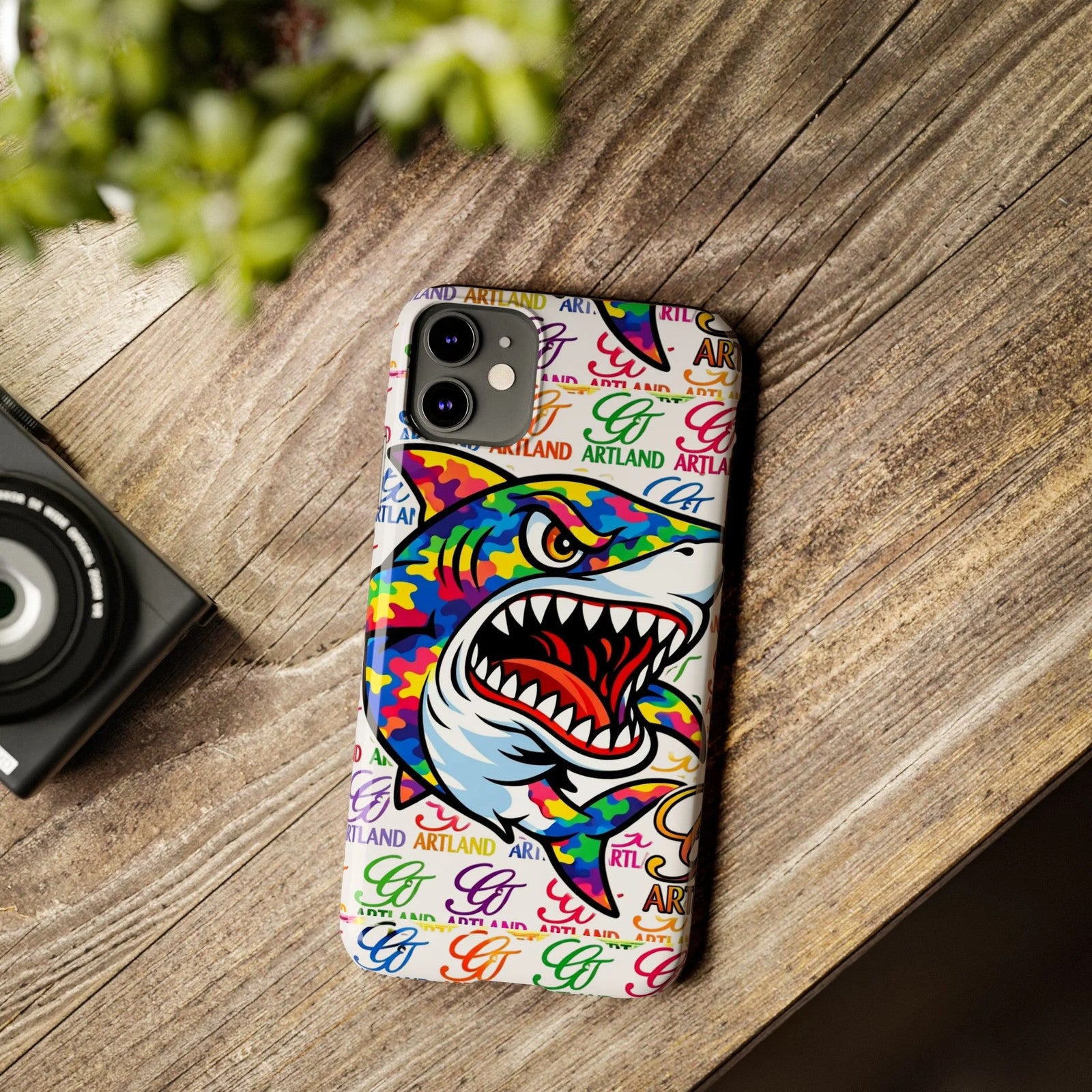 Colorful Camo Designer Shark GT Slim Phone Case | Vibrant Graphic, Artland Logo