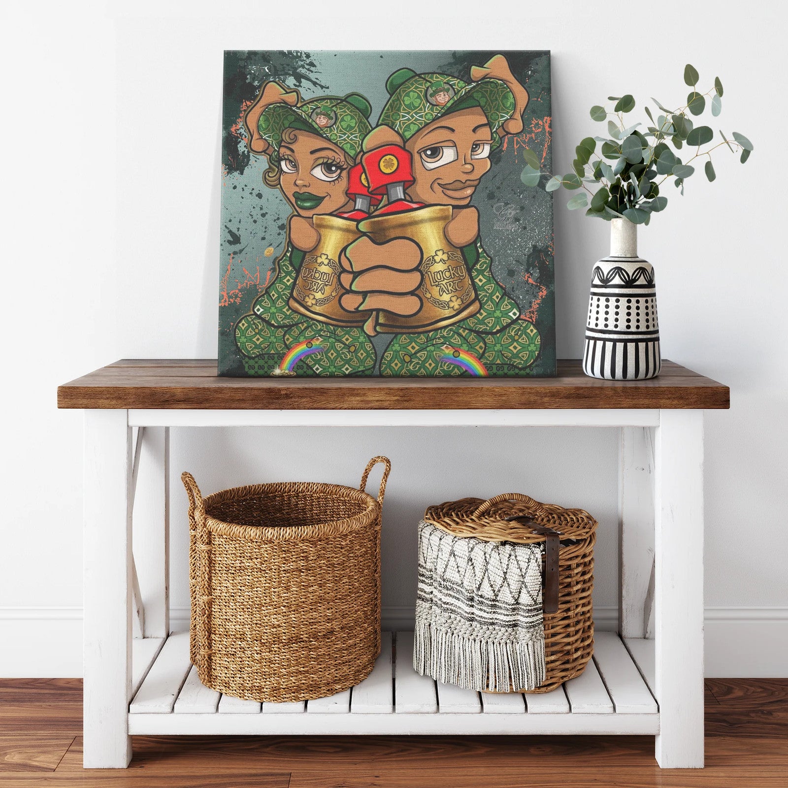 Spray Can Ebony Couple Designer Lucky Art Saint Patrick's Day Theme Canvas Wrap