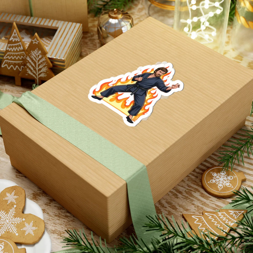 Martial Artist Chuck Norris with Flames sticker | Kiss-Cut Sticker by GT Artland