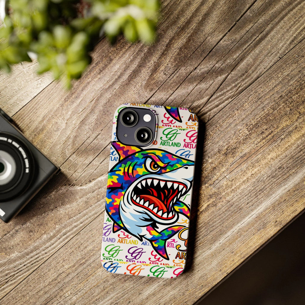 Colorful Camo Designer Shark GT Slim Phone Case | Vibrant Graphic, Artland Logo