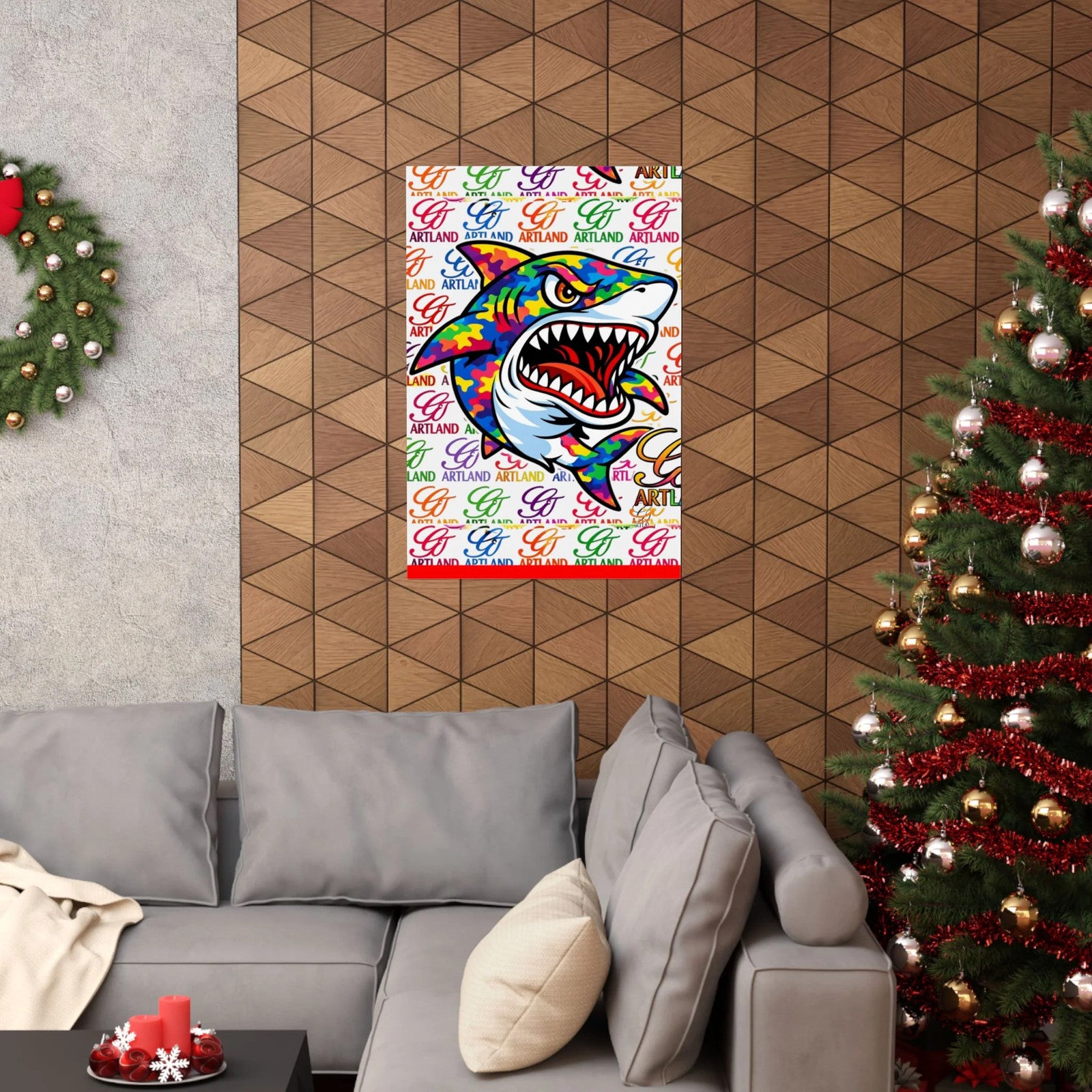 Colorful Designer Camouflage Killa Shark GT Matte Vertical Posters | Vibrant