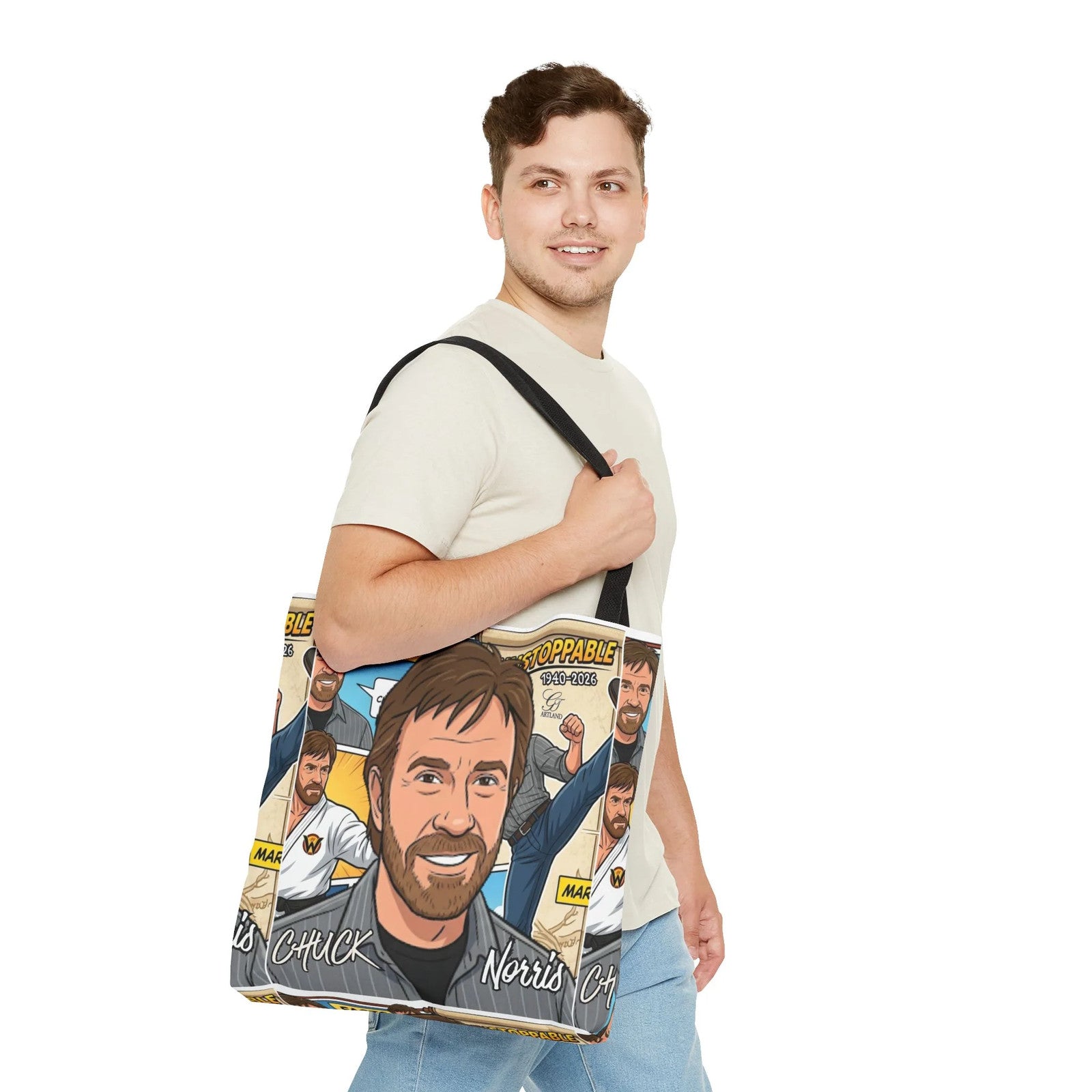 Chuck Norris Legacy Retro Martial Artist Cartoon Tote Bag | All-Over Print