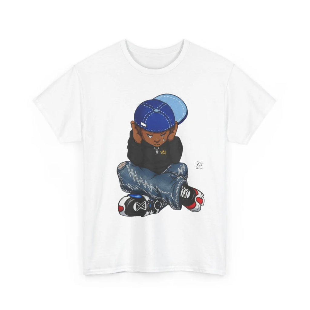Ebony Sad Boy Crying Urban Toon Unisex style Heavy Cotton Tee BY GT ARTLAND
