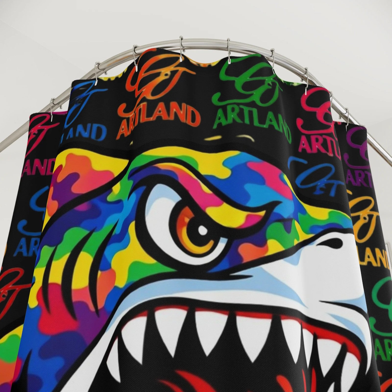 Colorful Graffiti Shark GT Urban Designer Shower Curtain | Rainbow Pop Art