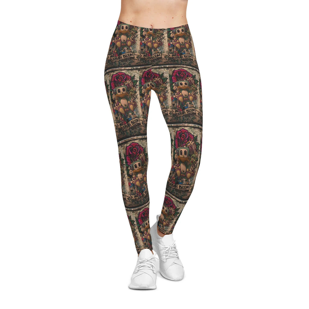 Poon Gothic Rosary Designer Rose Pattern Women's Casual Leggings by GT Artland