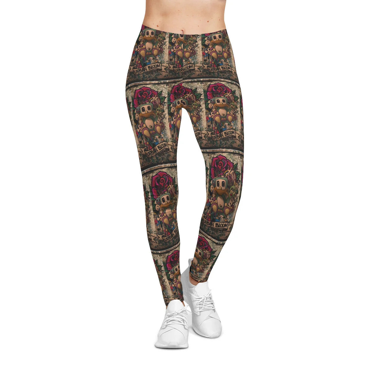 Poon Gothic Rosary Designer Rose Pattern Women's Casual Leggings by GT Artland