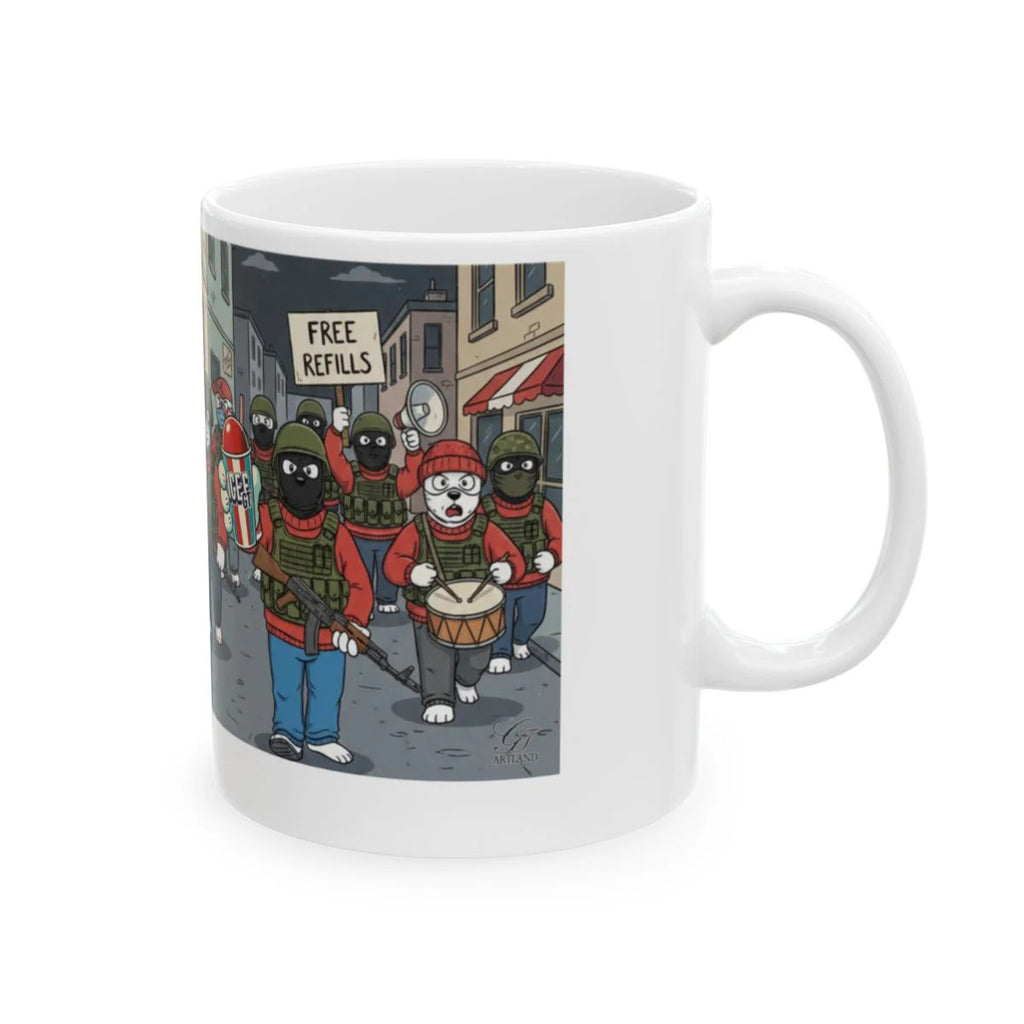 ICE Protest Free Refills Ceramic Mug, (11oz, 15oz) by GT Artland