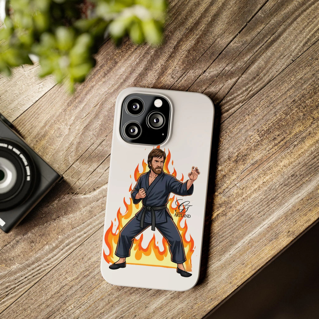 Karate Master Chuck Norris Illustration Slim Phone Case | Martial Arts Flames