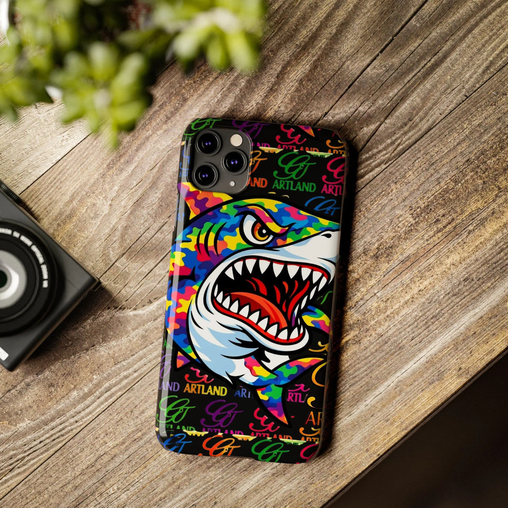 Colorful Shark GT Illustration Slim Phone Case | Neon Graffiti Pattern by GT