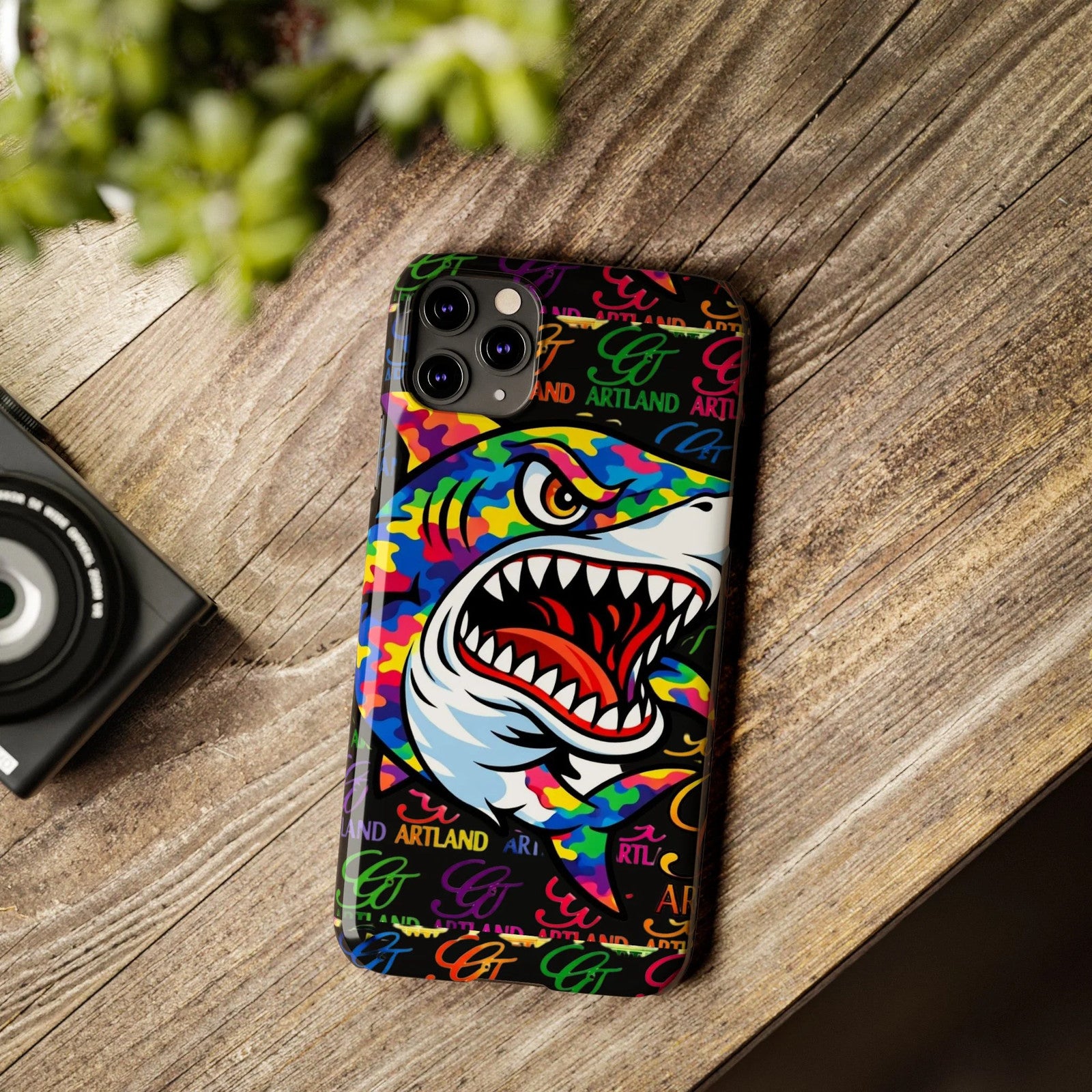 Colorful Shark GT Illustration Slim Phone Case | Neon Graffiti Pattern by GT