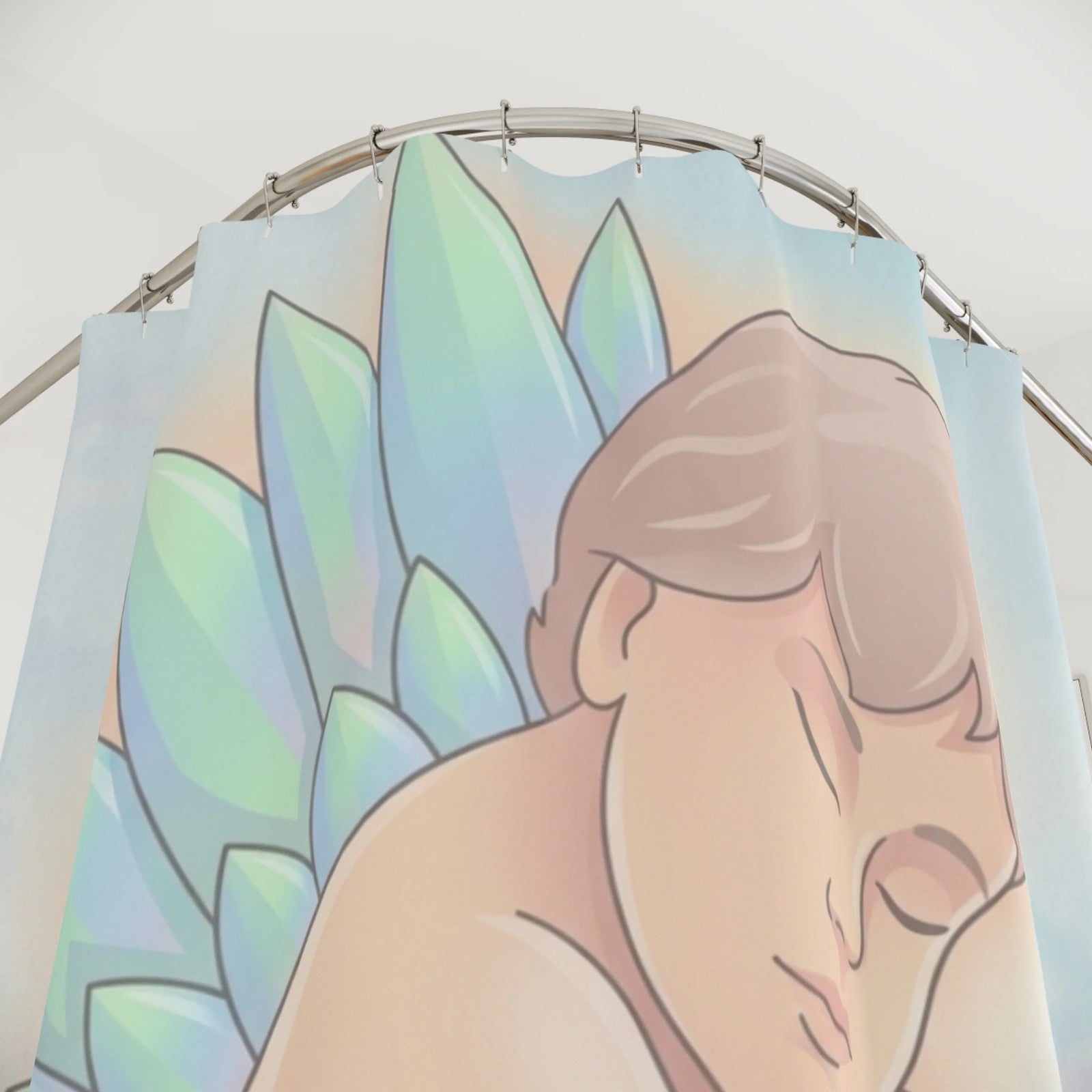 Sleeping Angel HOPE Shower Curtain | Pastel Wings Bathroom Decor by GT Artland