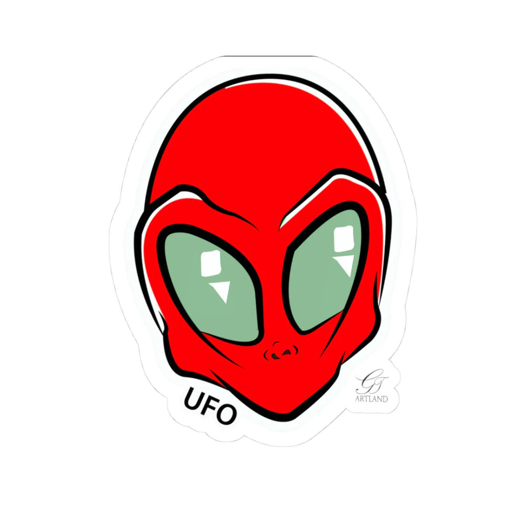 Red Alien Head UFO Sticker | Kiss-Cut Vinyl Decal by GT Artland