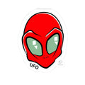 Red Alien Head UFO Sticker | Kiss-Cut Vinyl Decal by GT Artland