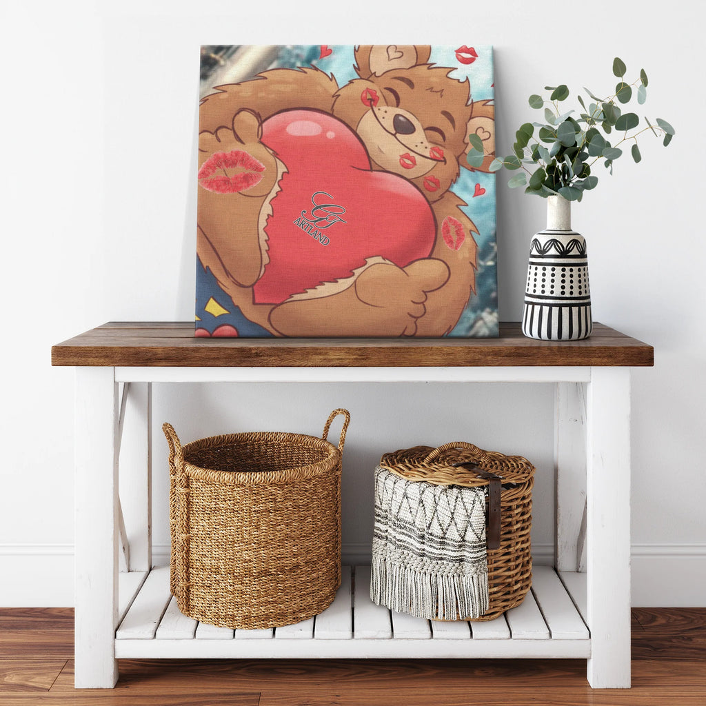 Insta Manga Teddy Bear Love Heart Cute Designer Square Canvas Wrap by GT Artland