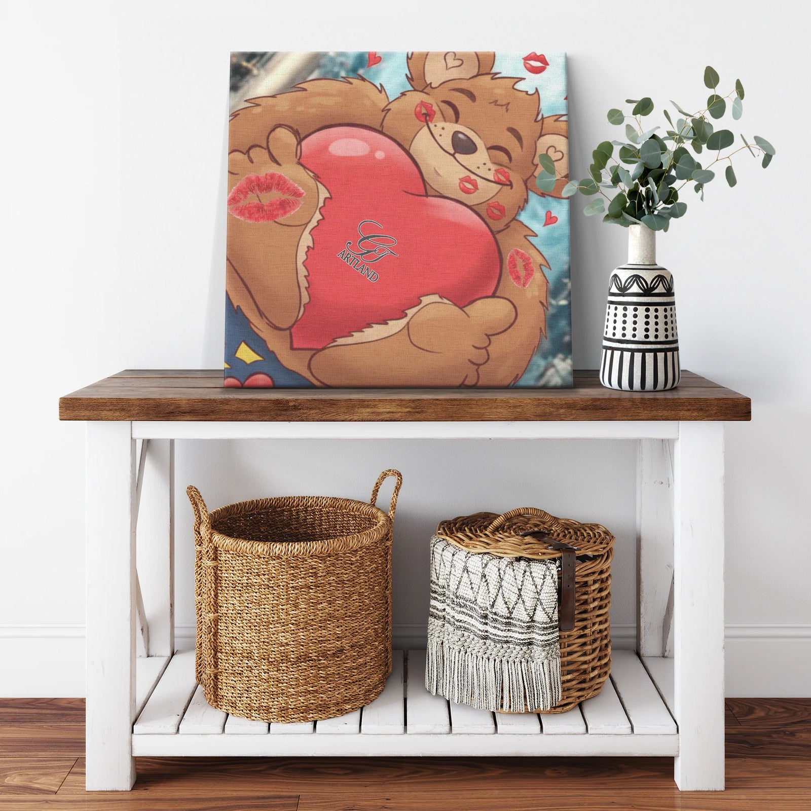 Insta Manga Teddy Bear Love Heart Cute Designer Square Canvas Wrap by GT Artland